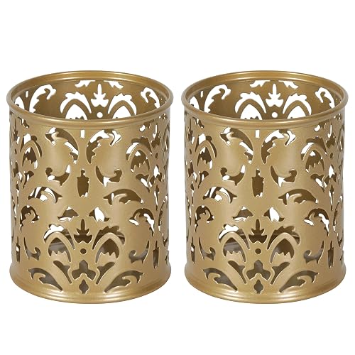EasyPAG Gold Pen Holder for Desk, 2 Pack Round Pen Organizer, Brush Holder for Vanity, Metal Pencil Cup Organizer for Home, Office, Classroom, School