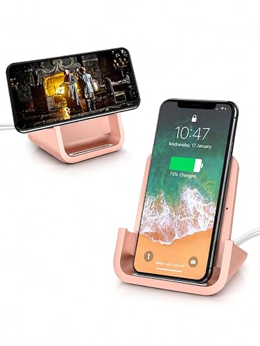 Wireless Charger YUWISS Wireless Charging Stand Cordless Charger 10/7.5/5W Compatible with iPhone 14 13 12/12 /11Pro Max/XR/XS Max/XS/X/8/8Plus Galaxy S22/S21/S9/S9+/S8/S8+ Note (Rose Gold)
