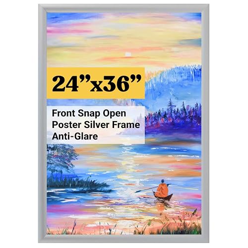 T-SIGN 24x36 Poster Frame - Silver Front Snap Frame with Anti-Glare Display | Big Picture Frames for Wall Mounting, Aluminum Construction, Non-Reflective PVC Film, Vertical or Horizontal Pictures and Art