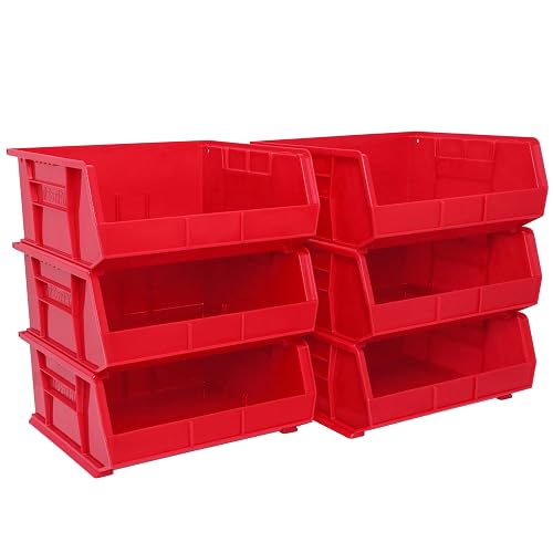 Akro-Mils 30250 AkroBins Plastic Storage Bin Hanging Stacking Containers, (15-Inch x 16-Inch x 7-Inch), Red, (6-Pack)