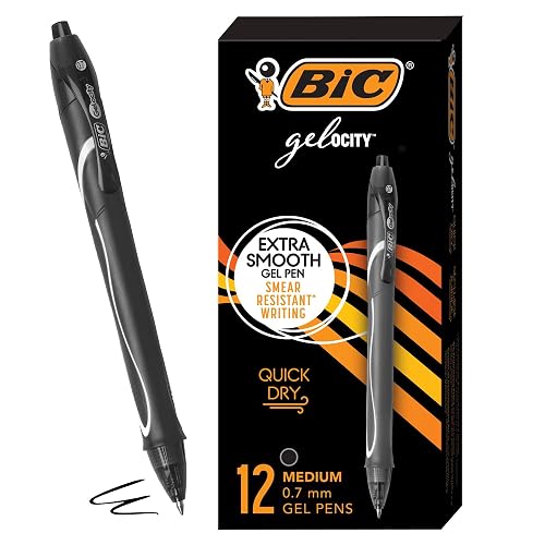 BIC Gelocity Quick Dry Gel Pens, 12-Count in Black Ink | holiday Stocking Stuffers, Quick-Dry Gel Ink, Smooth 0.7 mm Writing, Journaling and Note Taking
