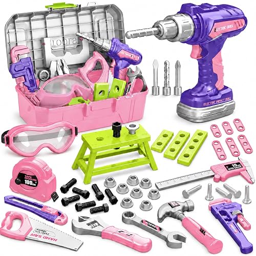 Kids Tool Set, Toddler Tool Set with Box, Toys for 3 4 5 Year Old Girls | Construction Toys with Toy Drill, Toddler Tools Kits for Pretend Role Play, Christmas Birthday Gifts for Girls Ages 3 4 5 6 7
