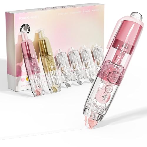 Four Candies 2-Pack White Correction Tape, Refillable, 118.1 ft, 6mm Width | 4 Refill Tapes, Retractable, Smooth, Tear-Resistant, Cute Pen Shaped Applicator for Back to School Teen & Adults