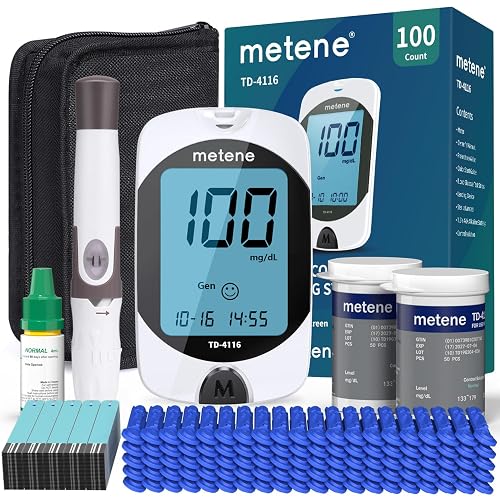 Metene TD-4116 Blood Glucose Monitor Kits, Blood Sugar Testing Kit, HSA/FSA | 100 Test Strips + 100 Lancets + 1 Lancing Device + Control Solution, Large Display, Diabetes Testing for Home & Personal Use