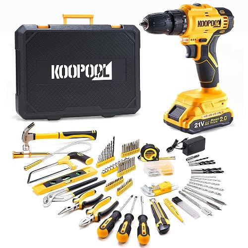 Tool Kit Box Drill Set with 21V Cordless Drill, Tool Box with Drill, Hand Drill Set for Men, Power Tool Combo for Home Repair, DIY, Handyman