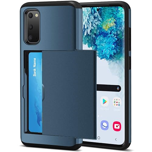Jiunai for Samsung Galaxy S20 Case Wallet Case Credit Card Holder IDs Navy | Slide Pocket Hybrid Sleek Shell Dual Layer Cover Wallet Phone Case for Samsung Galaxy S20 5G 2020 [NOT S20 FE] Women Men Teen