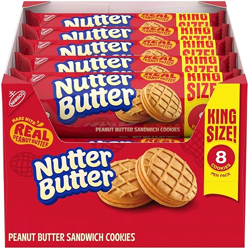 NUTTER BUTTER Peanut Butter Sandwich Cookies, King Size, 10 Snack Packs | 8 Cookies Per Pack, Made with Real Peanut Butter, Certified Kosher, Individually Wrapped