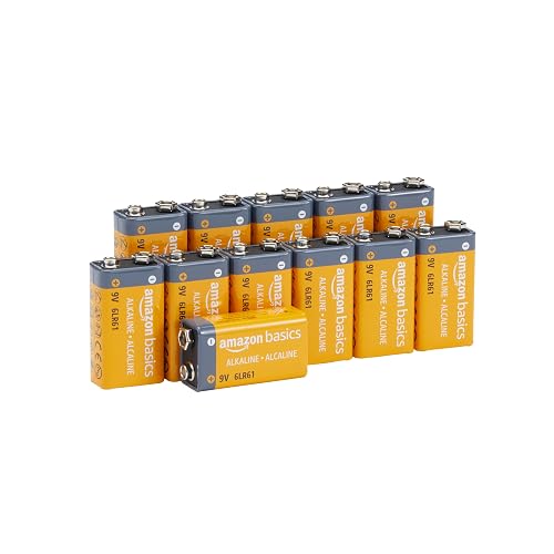 Amazon Basics 12-Pack 9V Long-Lasting Alkaline Batteries, 5-Year Shelf Life - for Smoke Detector, Electronics & Audio