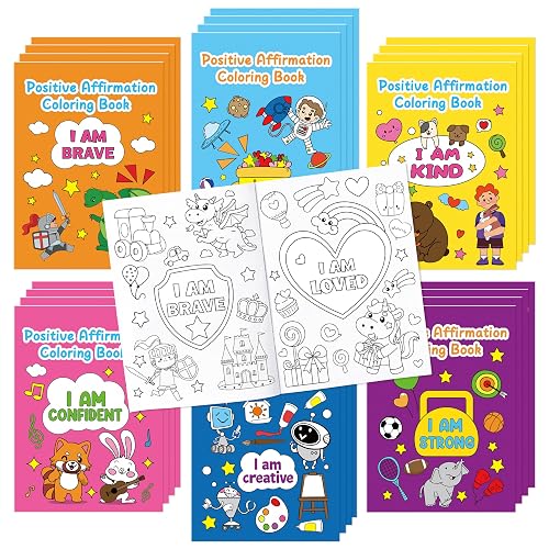 Dvbonike 24Pcs Positive Affirmation Coloring Books Motivational DIY Pages | Color-in Drawing Booklet, Promote Confidence Activity, Stress Relieving, Party Favor, School Supplies, Classroom Reward, Gift