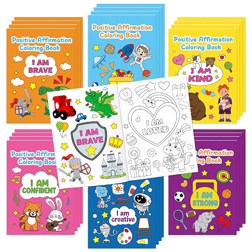 Dvbonike 24Pcs Positive Affirmation Coloring Books Motivational DIY Pages | Color-in Drawing Booklet, Promote Confidence Activity, Stress Relieving, Party Favor, School Supplies, Classroom Reward, Gift