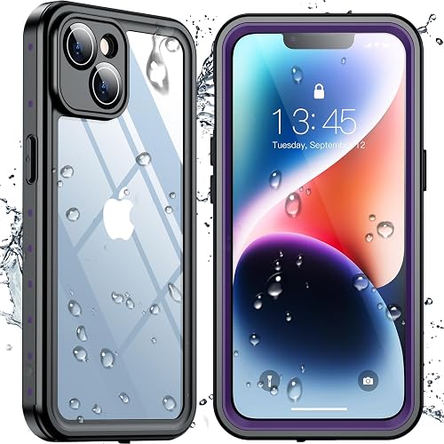SPIDERCASE for iPhone 14 Case Waterproof,Purple/Clear | Built-in Lens & Screen Protector, Full Heavy Duty Protection, 12FT Military Shockproof, Dustproof, Anti-Scratched Case