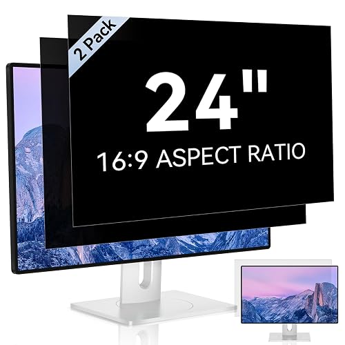 [2 Pack] 24 Inch Computer Privacy Screen Filter for 16:9 Widescreen Monitor | Anti Glare, Anti Blue &UV Light, Anti Spy, Eye Protect, Protector, Film, Shield, Fit, Removable, Reusable, 9H, Black, Quality