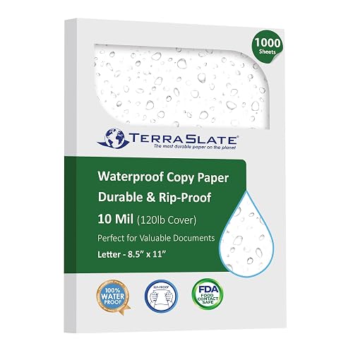 TerraSlate Premium Rain/Weather/Waterproof Paper, 10 Mil 8.5 x 11 Inches, White, Durable Printer Paper (1000 Sheets)