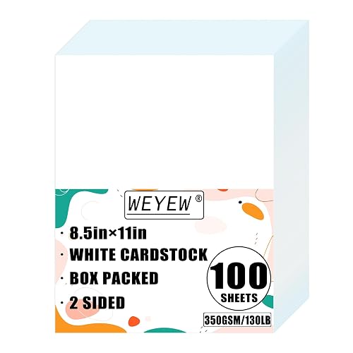 Weyew White Cardstock 8.5" x 11", 130 lb/350 gsm, 100 Sheets, Box Packed | 16pt Extra Heavy Bright White Cardstock, Premium Matte, For DIY Craft, Box Making, Die-Cutting, 4 Thickness Options Available
