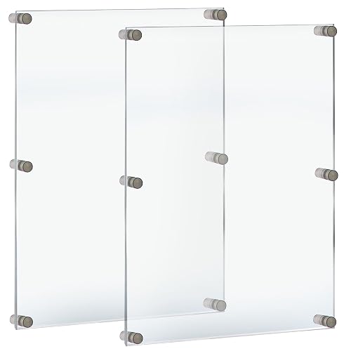 Azar Displays 105536-2PK Floating Acrylic Wall Frame with Silver Hardware Stand Off Caps, Clear Hanging Photo Frame Display Mount with Frameless Border, for Large Prints, 24" x 36", (Pack of 2)