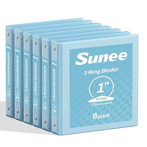 SUNEE 1 Inch Binders 3 Ring 6 Pack, Clear View Three Ring Binder PVC-Free (Fit 8.5x11 Inches) for School or Office Supplies, Haze Blue