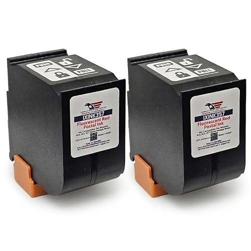 IXINK357 (2-Pack) USPS Fluorescent Red Ink Cartridge (Standard High-Yield) | Compatible with the Quadient iX-3, iX-5, iX-7, iX-7Pro Series Postage Meters Inkjet Printer Ink
