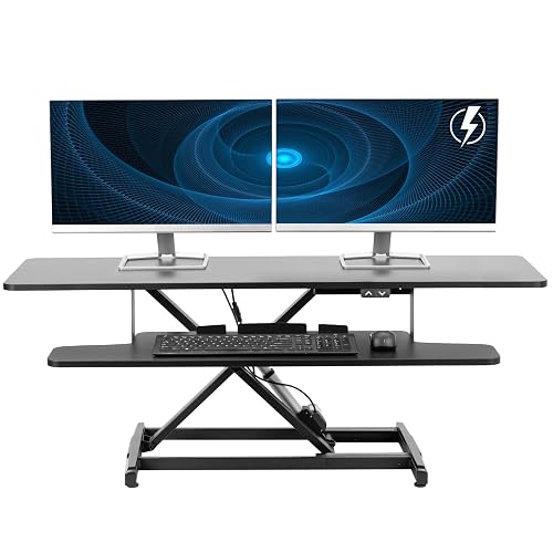 VIVO Black 47 inch Electric Desk Converter, DESK-VE48B | Height Adjustable, Stand Up Desk Riser, Wide Keyboard Tray, Dual Monitor and Laptop Workstation