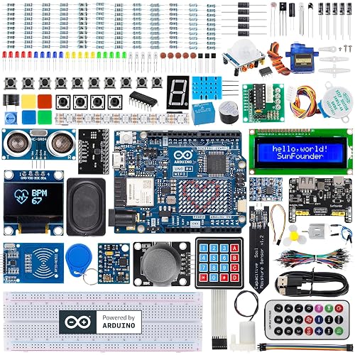 SunFounder Elite Explorer Kit with Original Arduino® UNO™ R4 WiFi, Powered by Arduino, RoHS Compliant, Bluetooth IoT ESP32 LCD1602 OLED, Super Starter Kit, Video Courses for Beginners & Engineers