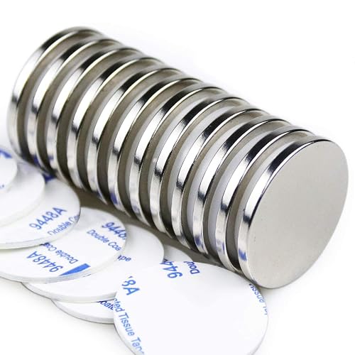 LOVIMAG Strong Magnets Neodymium Magnet 12 Pack Rare Earth 1.26x1/8 inches | Fridge Disc Imanes Fuertes with Adhesive Backing for Whiteboard Locker Round Extra Crafts Flat Refrigerator Industrial Silver