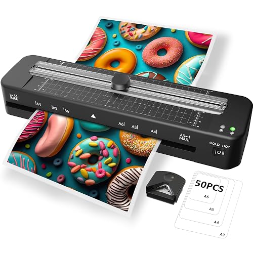 13 Inch Laminator Machine - 11x17 Laminator with 50 Sheets, Cold & Thermal | Built-in Paper Cutter & Corner Rounder, A3 Laminating Machine for Classroom Home School