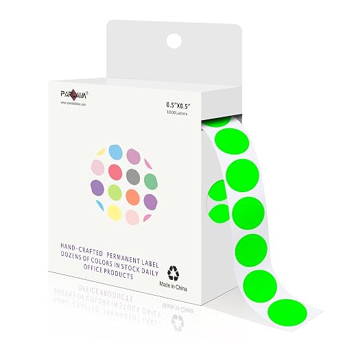 PARLAIM 1/2 Inch Circle Sticker Labels,1000 Stickers Round Color Coding Circle Dots Stickers,Roll Dot Sticker Label for Office Home Office(Fluorescent Green)