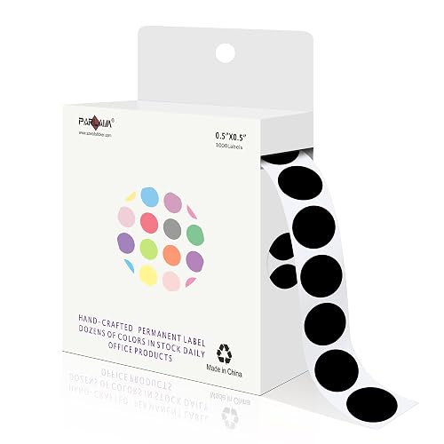 PARLAIM 1/2 Inch Circle Sticker Labels,1000 Stickers Round Color Coding Circle Dots Stickers,Roll Dot Stickers Label for Office Home Office (Black)