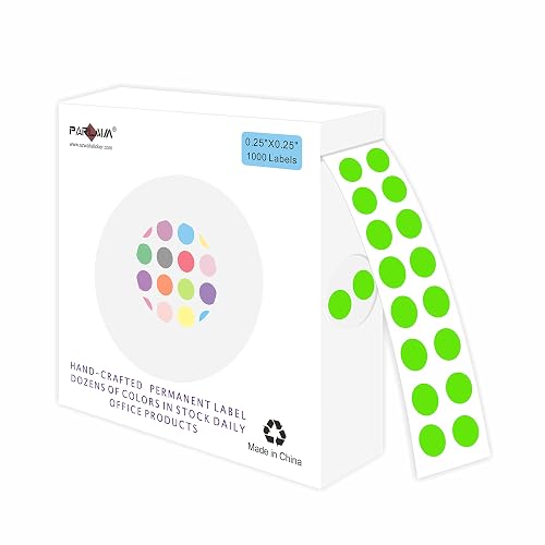 PARLAIM 1/4 Inch Round Permanent Adhesive Color-Code Dot Stickers, 1000 Stickers Roll Dispenser Box Green Circle Labels (Light Green)
