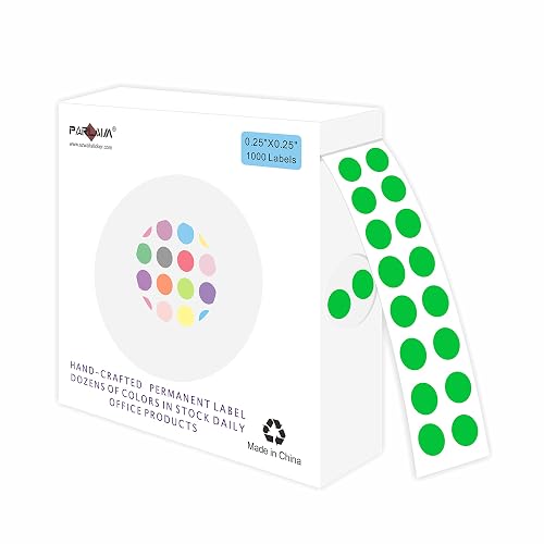 PARLAIM 1/4 Inch Round Permanent Adhesive Color-Code Dot Stickers, 1000 Stickers Roll Dispenser Box Green Circle Labels