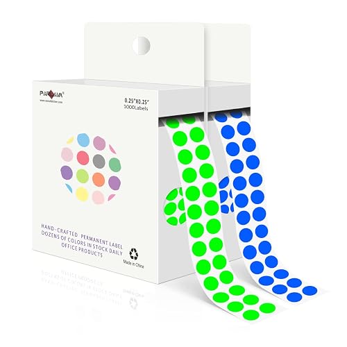 PARLAIM 1/4" Round Color-Code Dot Stickers,2000 Stickers Roll Coding Label Sticker for Office,Student Classroom(Fluorescent Green+Blue)
