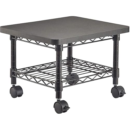 Safco Onyx Rolling Cart Printer Stand, Under-Desk Mobile Utility Table for Home Office with Steel Shelf, Black