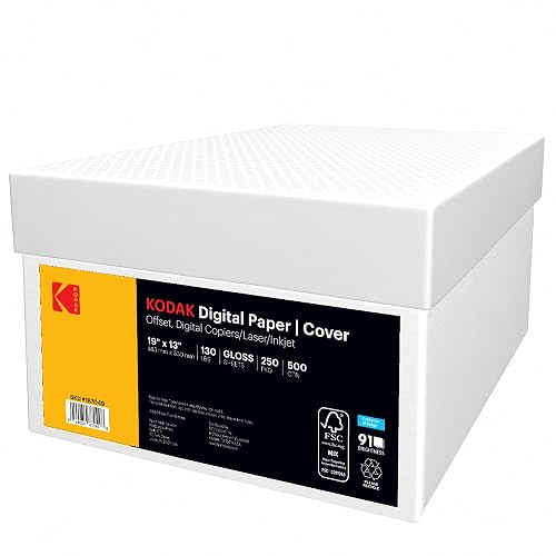 KODAK Digital Paper - 19 x 13, 130 lb Cover, Gloss White Premium Digital Printing Stock, 500 Sheets per Carton - 187049