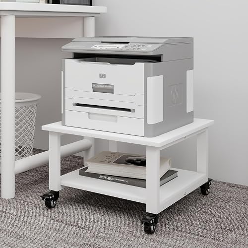 Natwind 2 Tier Laser Printer Stand,20''x20'' Under Desk Printer Cart, White | Large Printer Table Copier Stand with Wheels, Stand for Heavy Printers,Thickened Steel Tube,Supports 200lbs,for Home Office