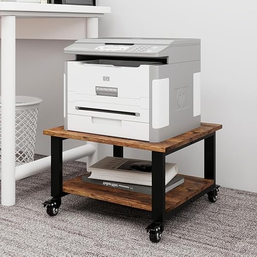 Natwind 2 Tier Laser Printer Stand,20''x20'' Under Desk Printer Cart, Retro | Large Printer Table Copier Stand with Wheels, Stand for Heavy Printers,Thickened Steel Tube,Supports 200lbs,for Home Office