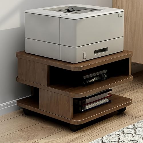 TRUNXUCL Under Desk Printer Stand, Printer Cart with Wheels, Small Printer Stand 3 Tier, Printer Shelf with Storage(Brown,50x40x30cm/20x16x12in)
