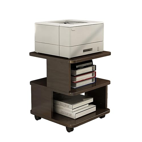 TRUNXUCL Under Desk Printer Stand, Printer Cart with Wheels, Small Printer Stand 3 Tier, Printer Shelf with Storage(Black,50x50x50cm/20x20x20in)