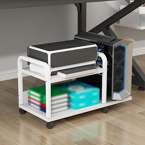 TRUNXUCL Small Printer Stand Under Desk, Printer Cart with Wheels, Desktop Printer Stand, PC Stand, Home Printer Shelf White(13x50cm/5x20in)