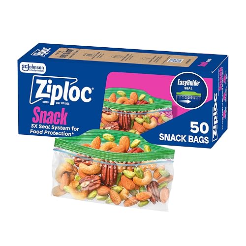 Ziploc Snack Bags, Easy Open and Close, Small Plastic Food Storage Bags, 50 Bags Total