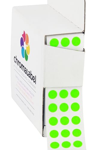 ChromaLabel Fluorescent Green Dot Stickers, 1/4 Inch, 1000/Box | Circle Stickers for Inventory, Pricing, Office, and Retail. Made in USA