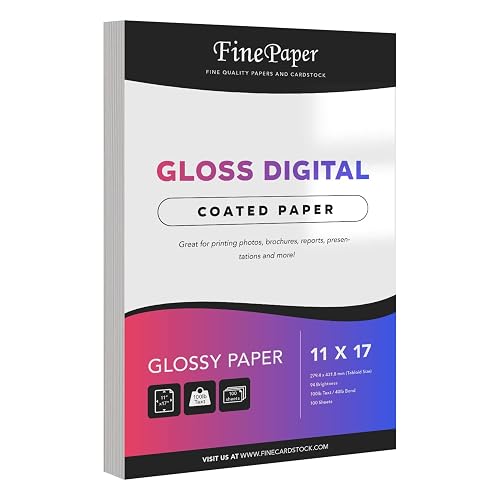 Gloss Digital Paper C2S – Perfect for Color Laser Printing, Design Proposals, Flyers, Brochures | 11 x 17” Ledger Size | Glossy 100lb Text (148gsm) | 94 Bright | Acid Free, Coated Finish | 100 Sheets