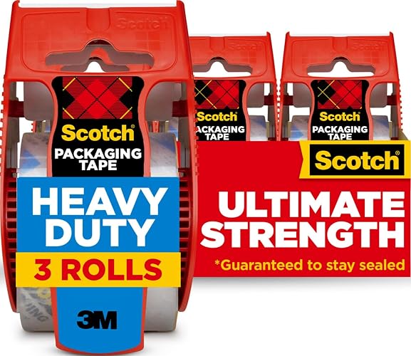 Scotch Heavy Duty Shipping Packing Tape, Clear, 1.88 in. x 22.2 yd. | 3 Tape Rolls, Shipping and Packaging Supplies, with Dispensers