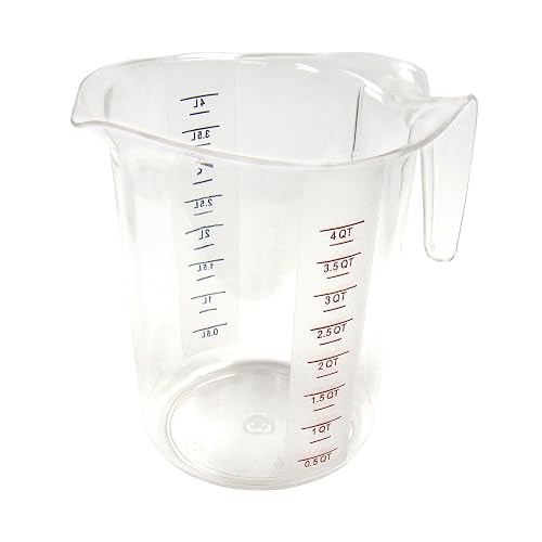 Winco Clear 4 qt Plastic Measuring Cup | Graduated measurements, Stackable design, For liquid and dry ingredients, baking and commercial food prep