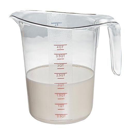 Restaurantware-Chef 101 4 Quart Measuring Jar, 1 Durable Measuring Beaker - Metric And Imperial Units, V-Shaped Spout, Clear Plastic Cup, Handle With Thumb-Grip, Tolerates Up To 248F