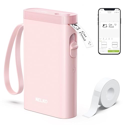 Nelko P21 Label Maker Machine with Tape, Bluetooth Label Printer, Pink | Creative App & Multiple Templates, Inkless Printing, Built-in Cutter, Ideal for School, Teacher Supplies, Office, and Home