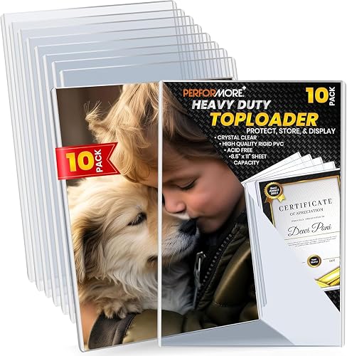 10-Pack 8.5 x 11 Rigid Print Protectors, Heavy Duty Clear Plastic | Hard plastic top-loading sleeves for prints and documents