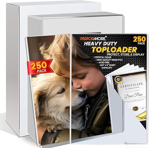 Performore 250 Pack 8.5 x 11 Clear Rigid Plastic Sheet Protectors | Top-Loading Waterproof, Acid-Free Hard Plastic Sleeves for Letter Size Documents Photos Certificates Prints and Paper Storage