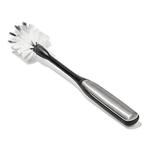 OXO Steel Bottle Brush with Replaceable Head | Long Flexible Neck, Dual Nylon Bristles, Non-Slip Grip, Clean Bottles, Cleaning Essentials, Dishwasher Safe