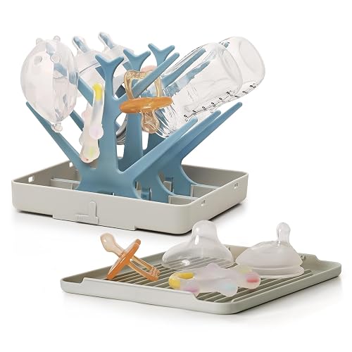 haakaa Portable Baby Bottle Drying Rack with Tray,Foldable Space Saving Bottle Drying Tree for Bottles/Pump Parts/Pacifiers,Easy-Store Dryer Rack Great for Travel & Home, BPA Free (Sky Blue)