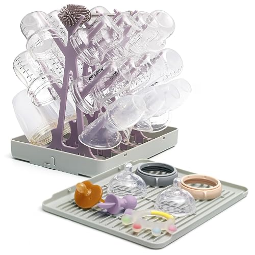 haakaa Baby Bottle Drying Rack with Tray, Space-Saving Bottle Drying Tree | Foldable & Easy-Store Design, Large 24-Bottle Capacity for Bottles, Pump Parts & Pacifiers,Great for Home Use,BPA Free