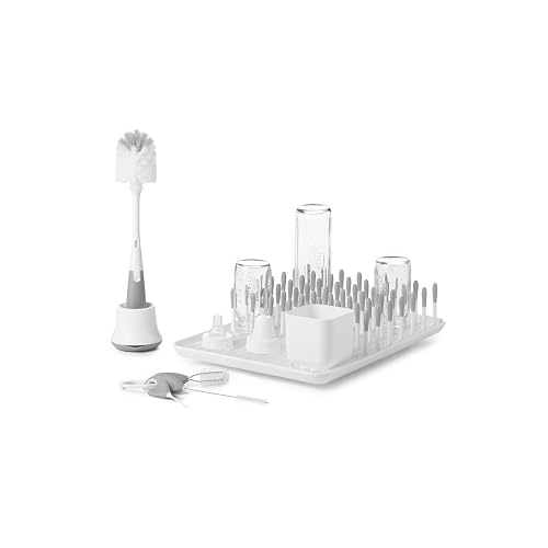 OXO Tot Bottle & Cup Cleaning Set, Gray | Bottle Brush, Detail Brushes, Brush Set, Non-Scratch Bristles, Newborn Essentials, Baby Registry, Cleaning Supplies, Kitchen
